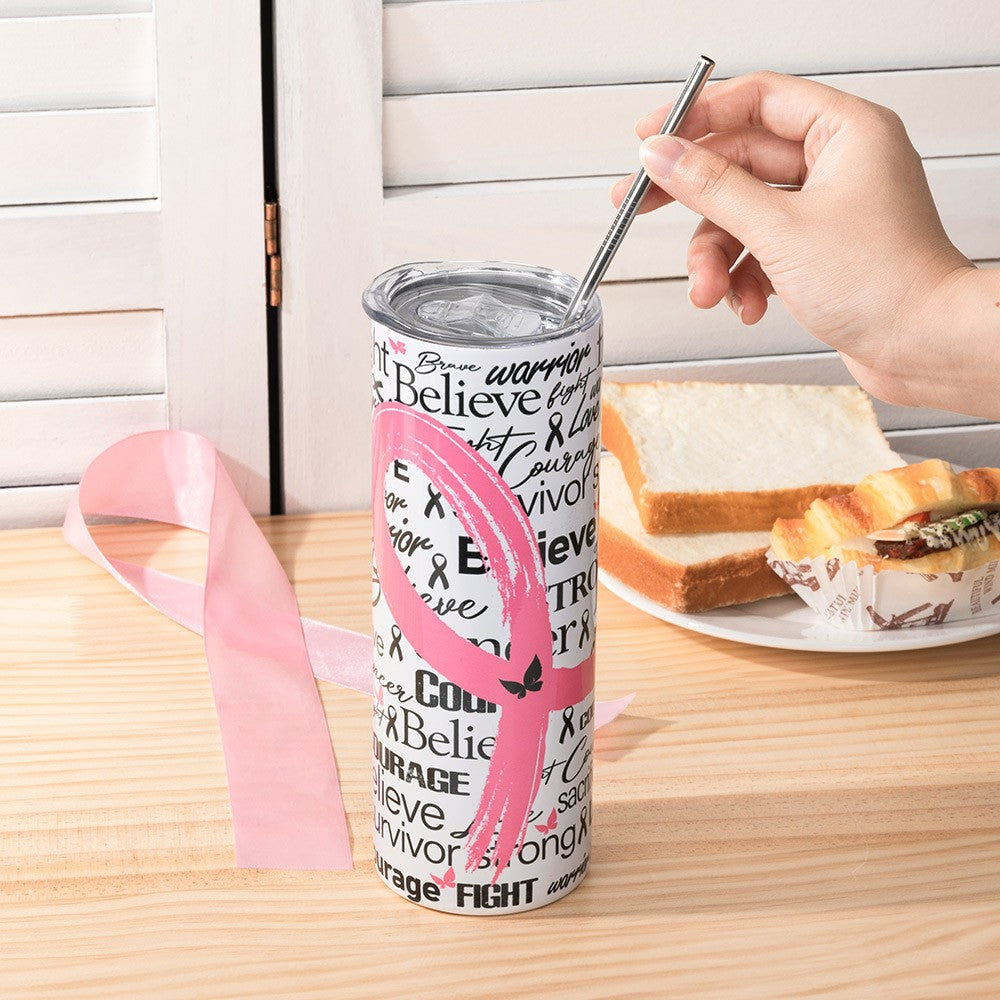 Custom Name Breast Cancer Awareness Skinny Tumbler, Breast Cancer Warrior Tumbler, Breast Cancer Awareness Month Gift, Cancer Survivor Gifts for Women