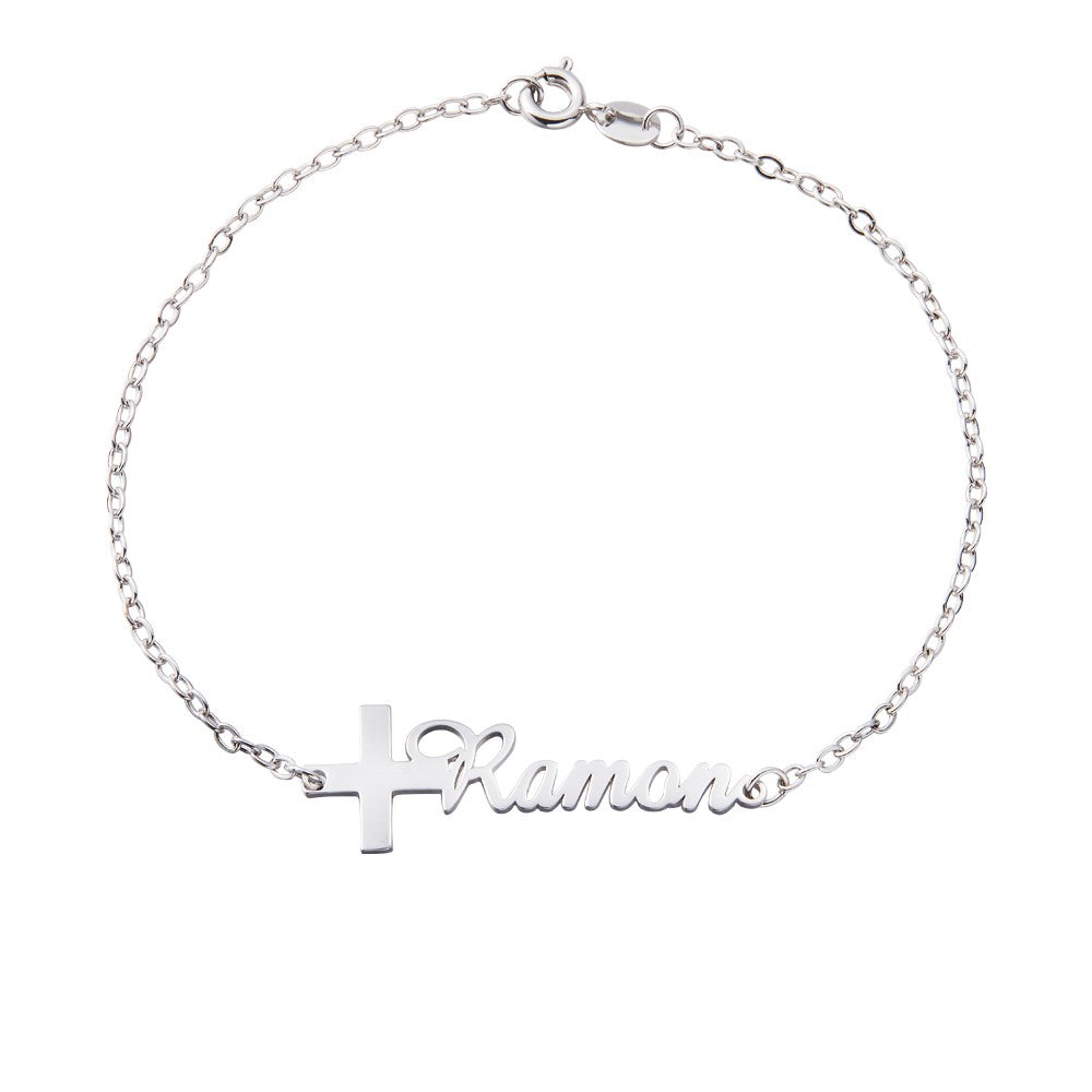 Custom Cross Name Bracelet, Sterling Silver 925 Handwriting Name Jewelry, Christening/First Communion Gift, Birthday/Mother's Day Gift for Her/Mom