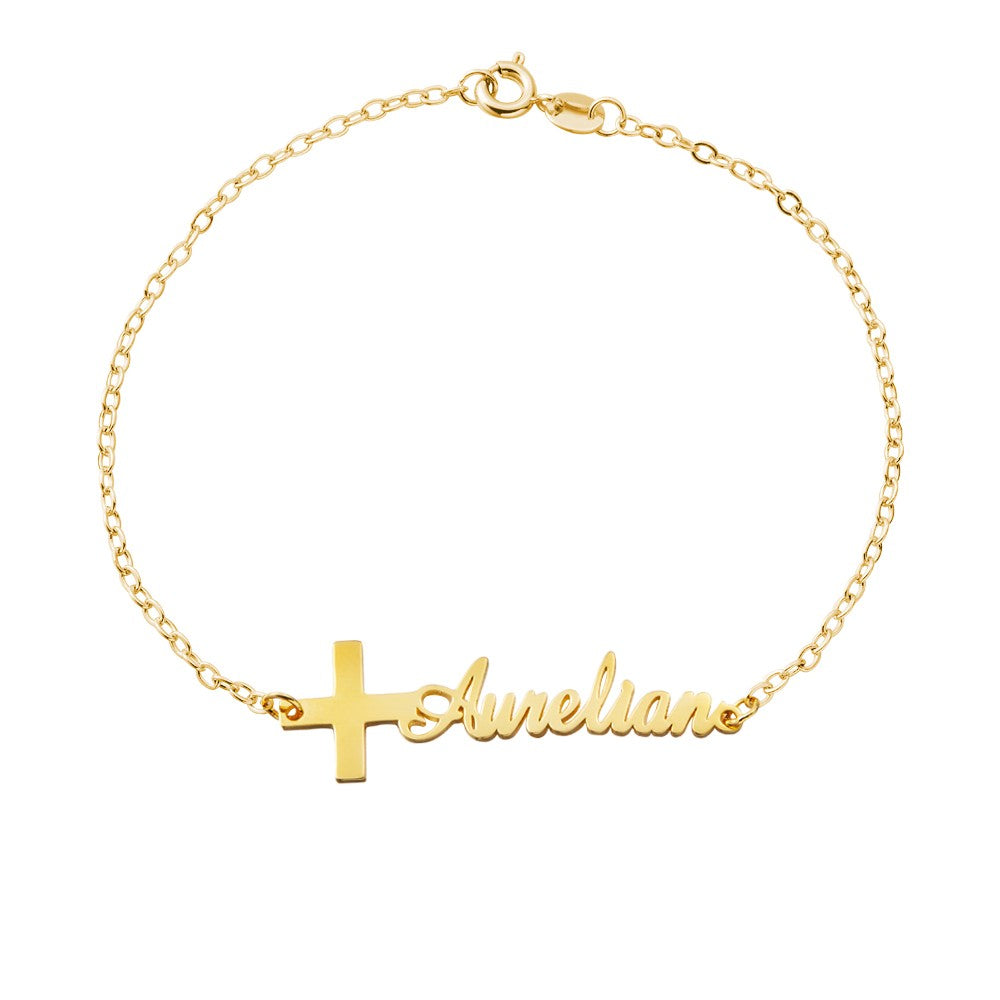Custom Cross Name Bracelet, Sterling Silver 925 Handwriting Name Jewelry, Christening/First Communion Gift, Birthday/Mother's Day Gift for Her/Mom