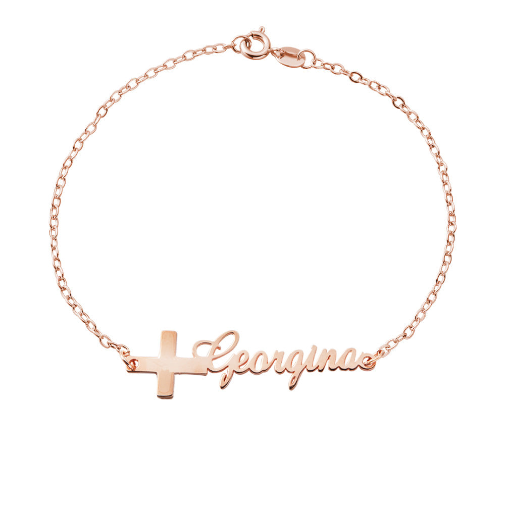 Custom Cross Name Bracelet, Sterling Silver 925 Handwriting Name Jewelry, Christening/First Communion Gift, Birthday/Mother's Day Gift for Her/Mom
