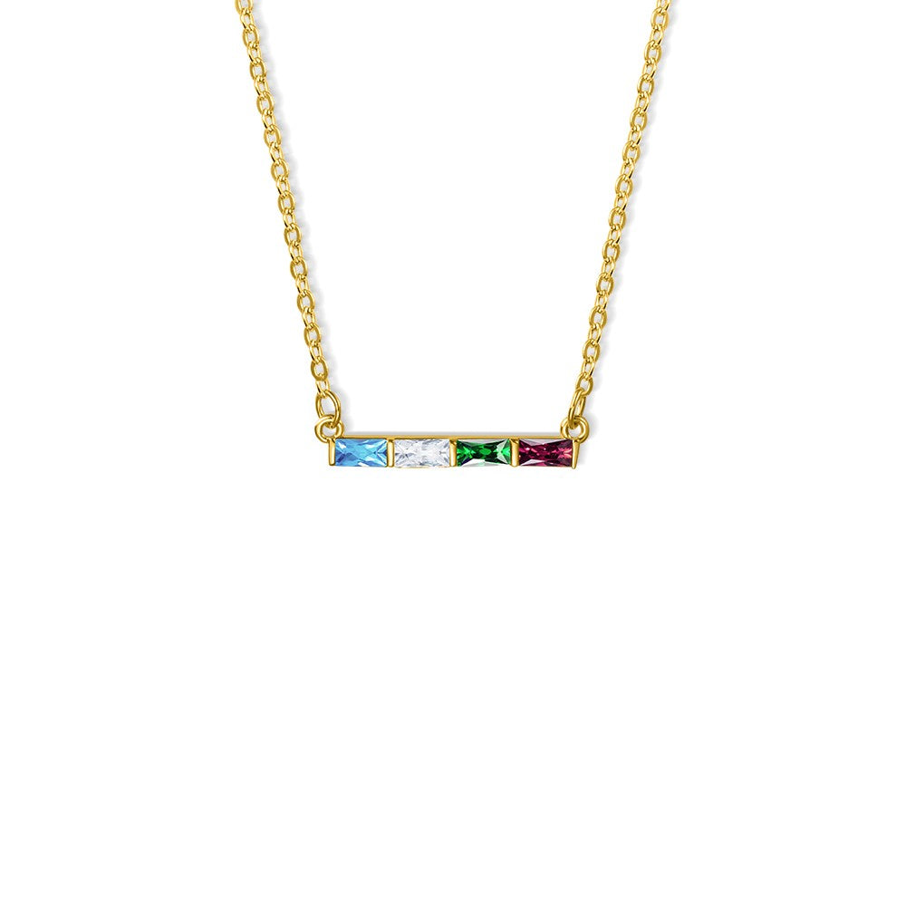 Personalized Rectangular Birthstones Pendant Necklace, Family Birthstones Necklace, Sterling Silver 925 Jewelry, Birthday/Mother's Day Gift for Women