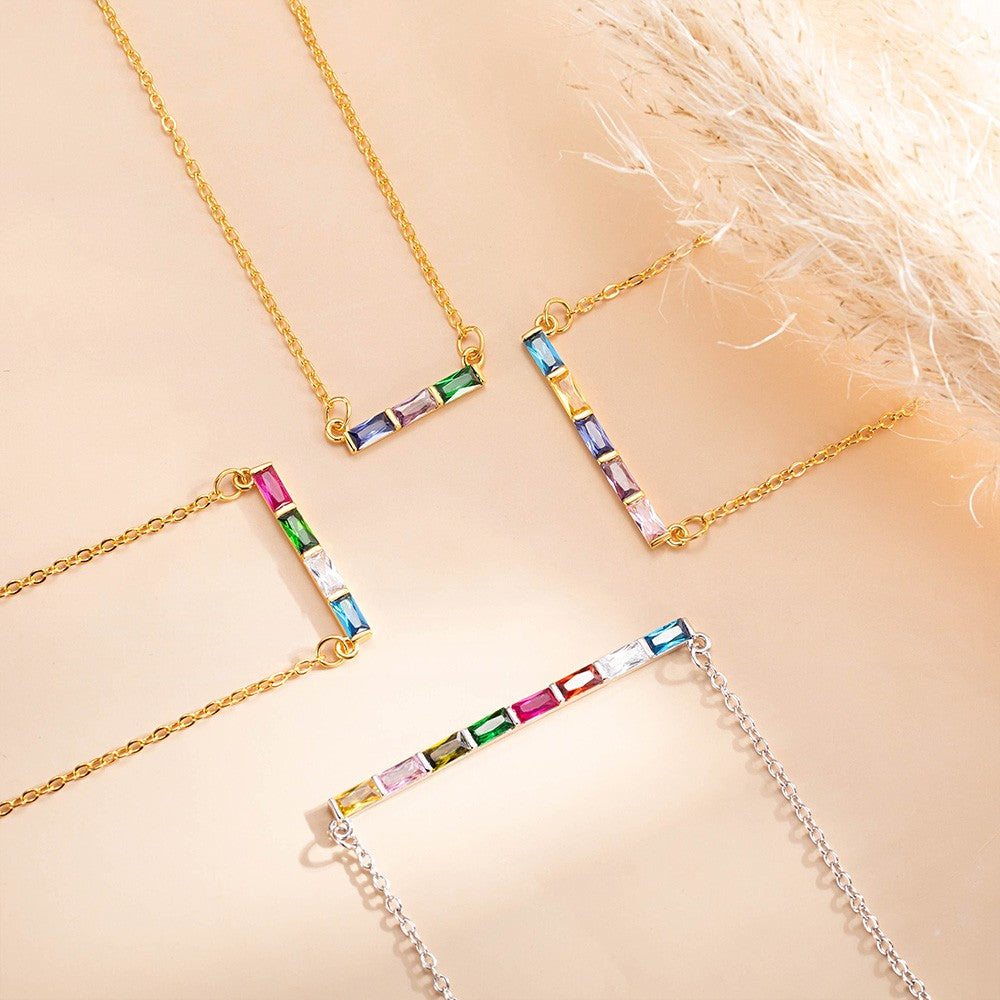 Personalized Rectangular Birthstones Pendant Necklace, Family Birthstones Necklace, Sterling Silver 925 Jewelry, Birthday/Mother's Day Gift for Women
