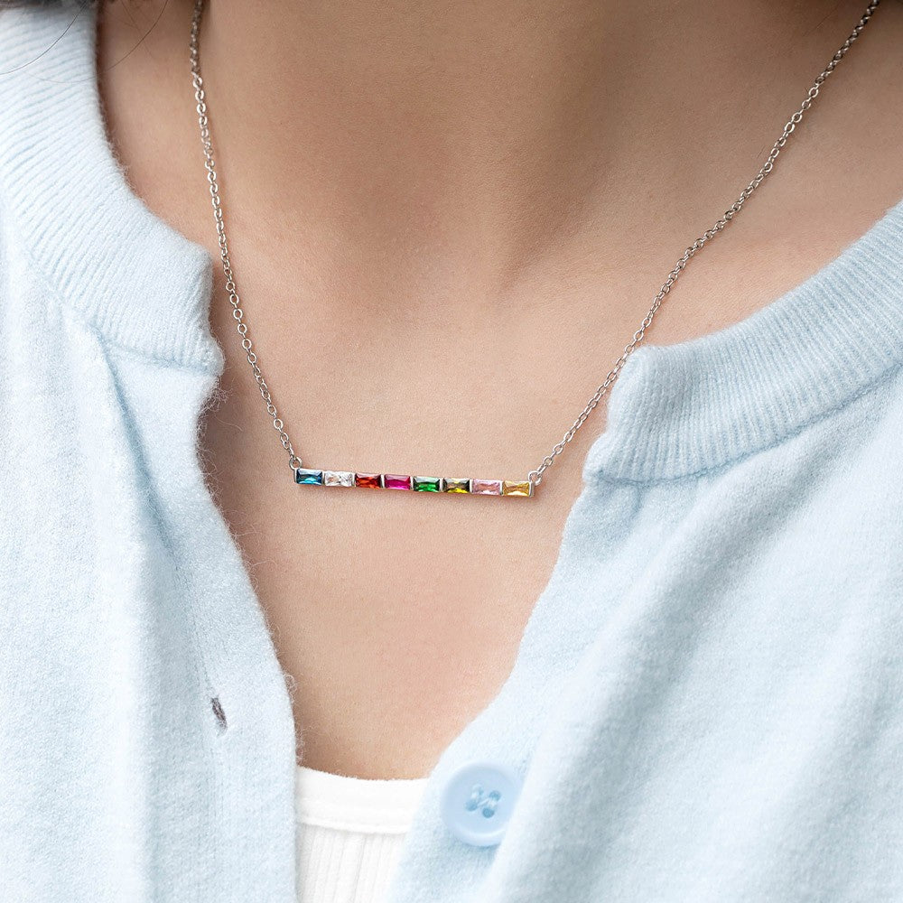 Personalized Rectangular Birthstones Pendant Necklace, Family Birthstones Necklace, Sterling Silver 925 Jewelry, Birthday/Mother's Day Gift for Women