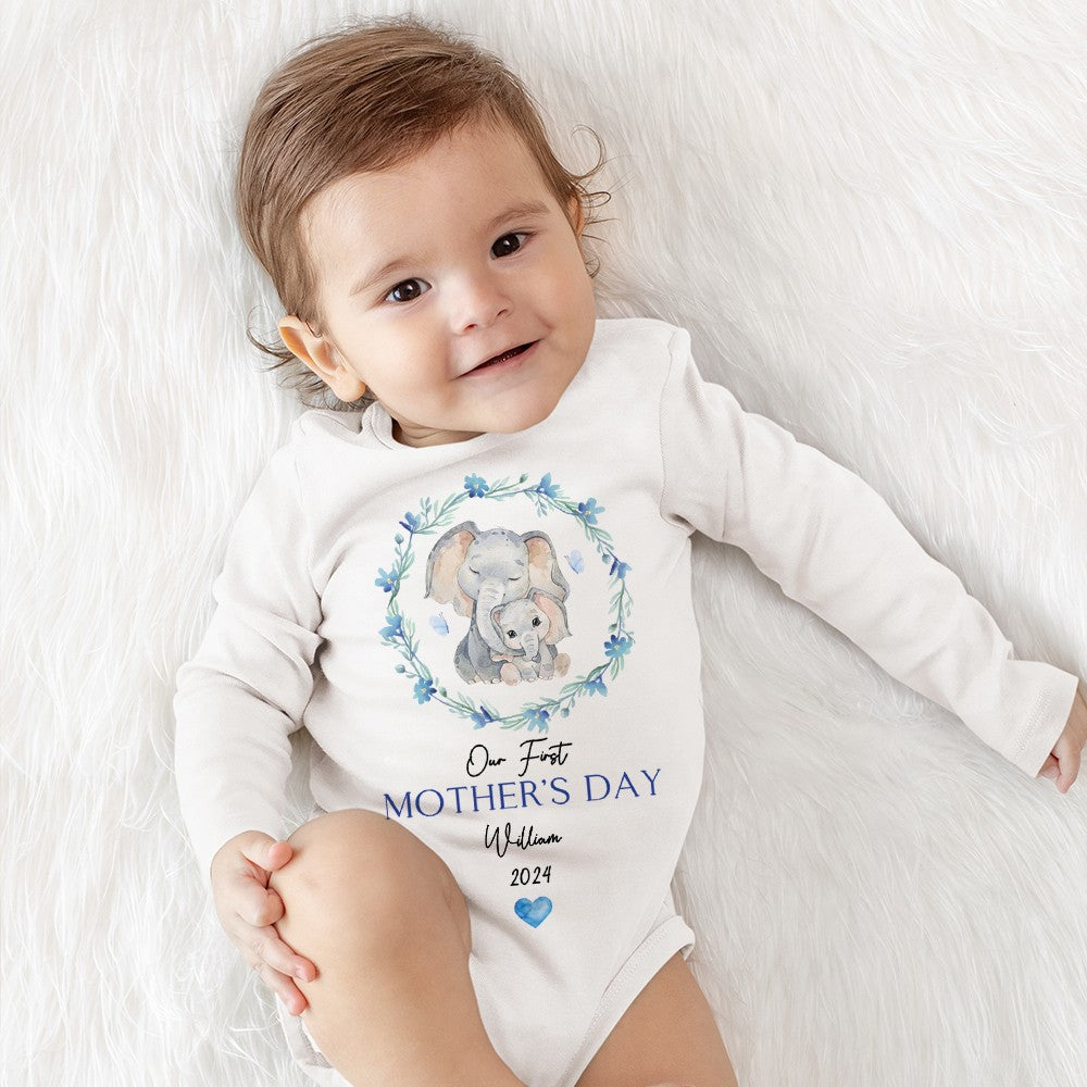 Custom First Mother's Day Mom and Baby Set, Cute Elephant Mom & Baby Parent-Child Clothing, Mother's Day Gift for New Mom, Baby Show Gift for Newborn
