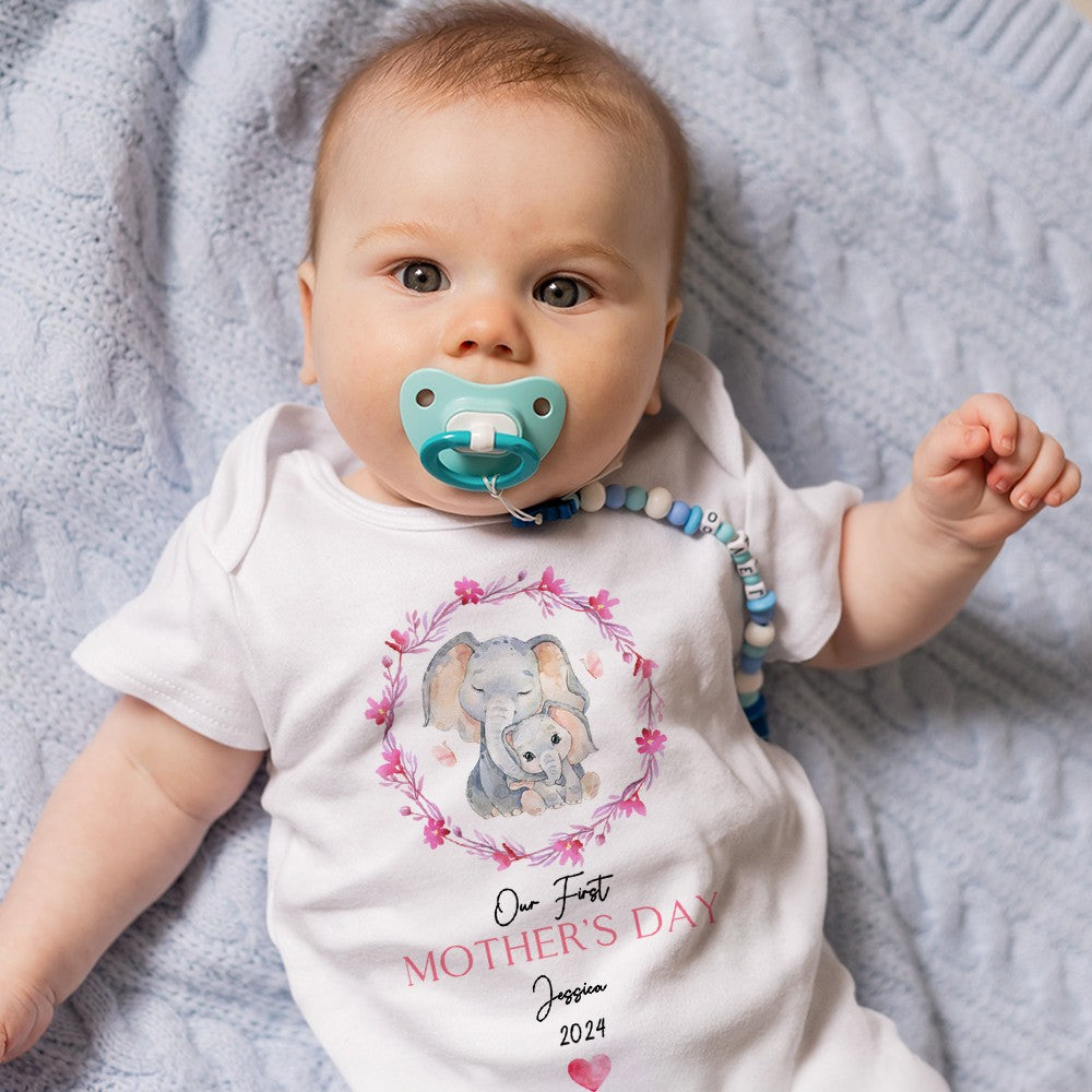 Custom First Mother's Day Mom and Baby Set, Cute Elephant Mom & Baby Parent-Child Clothing, Mother's Day Gift for New Mom, Baby Show Gift for Newborn