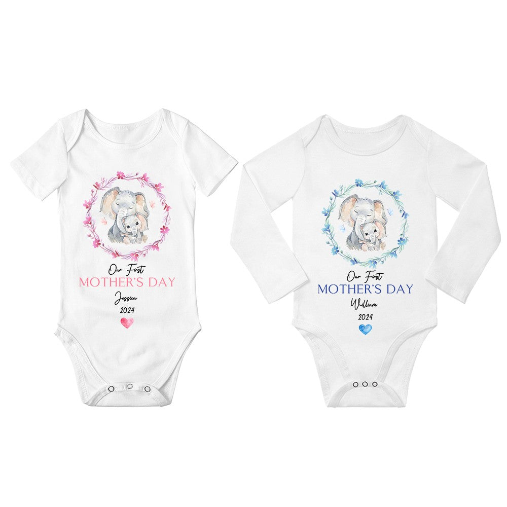 Custom First Mother's Day Mom and Baby Set, Cute Elephant Mom & Baby Parent-Child Clothing, Mother's Day Gift for New Mom, Baby Show Gift for Newborn