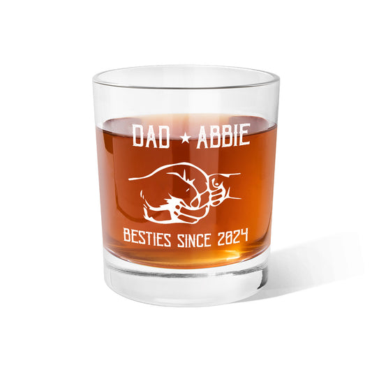 Personalized Dad and Son Fist Whiskey Glass, Custom Name 10oz Bourbon Old Fashioned Glass, Bartender Gift, Father's Day Gift for Dad/Grandpa/Husband