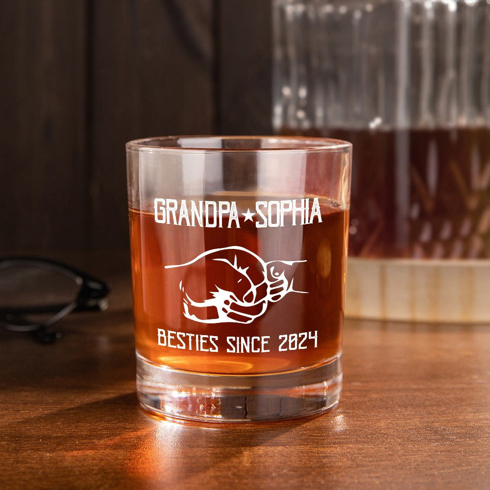Personalized Dad and Son Fist Whiskey Glass, Custom Name 10oz Bourbon Old Fashioned Glass, Bartender Gift, Father's Day Gift for Dad/Grandpa/Husband