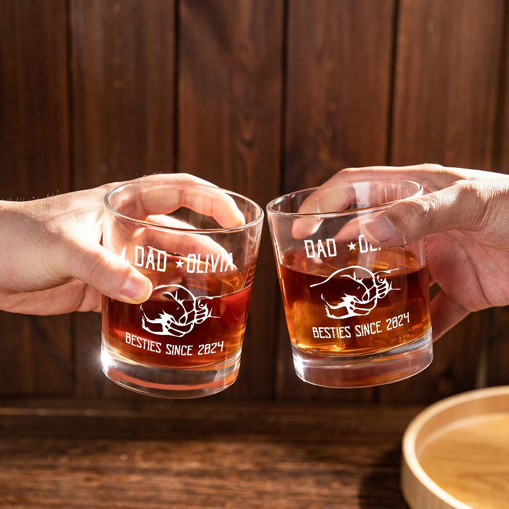 Personalized Dad and Son Fist Whiskey Glass, Custom Name 10oz Bourbon Old Fashioned Glass, Bartender Gift, Father's Day Gift for Dad/Grandpa/Husband