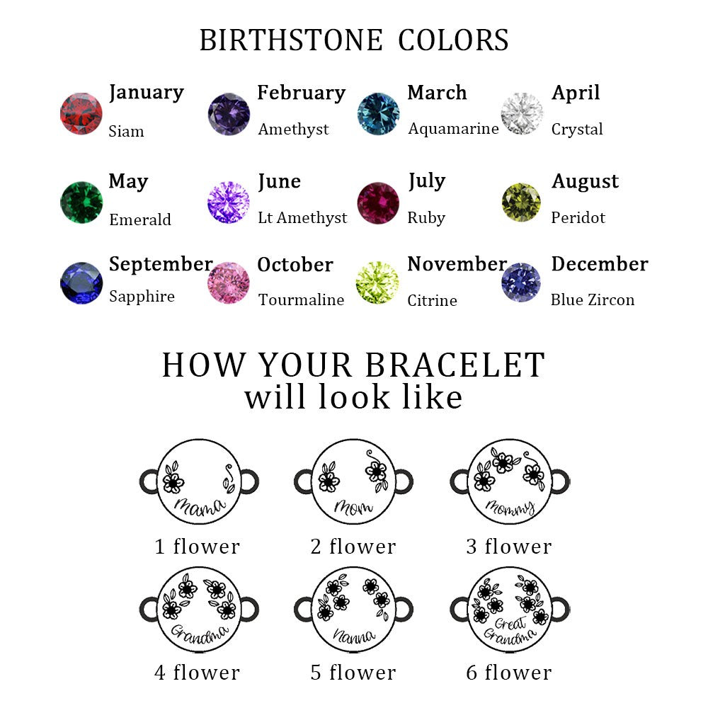 Personalized Birthstone Flower Charm Leather Rope Bracelet, Birthstone Bracelet, Women's Jewelry, Birthday/Mother's Day Gift for Mom/Grandma/Her