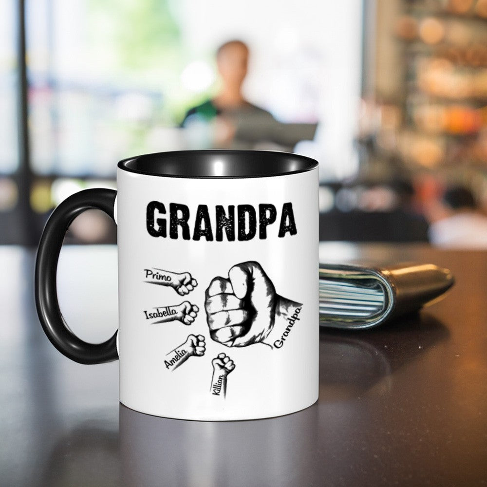 Personalized Dad and Kid Fist Bump Ceramic Mug, Custom Multiple Names Family Mug, Home Decoration, Father's Day/Birthday Gift for Dad/Husband/Him