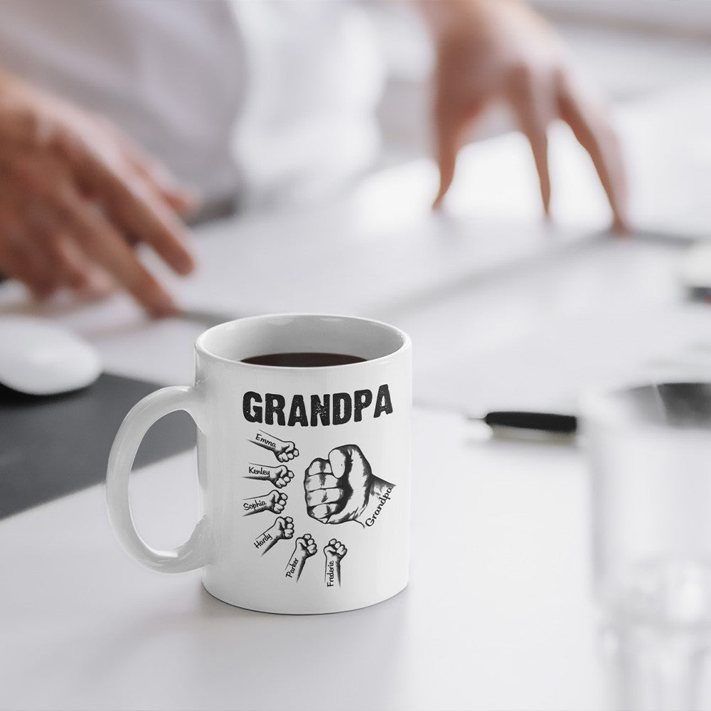 Personalized Dad and Kid Fist Bump Ceramic Mug, Custom Multiple Names Family Mug, Home Decoration, Father's Day/Birthday Gift for Dad/Husband/Him