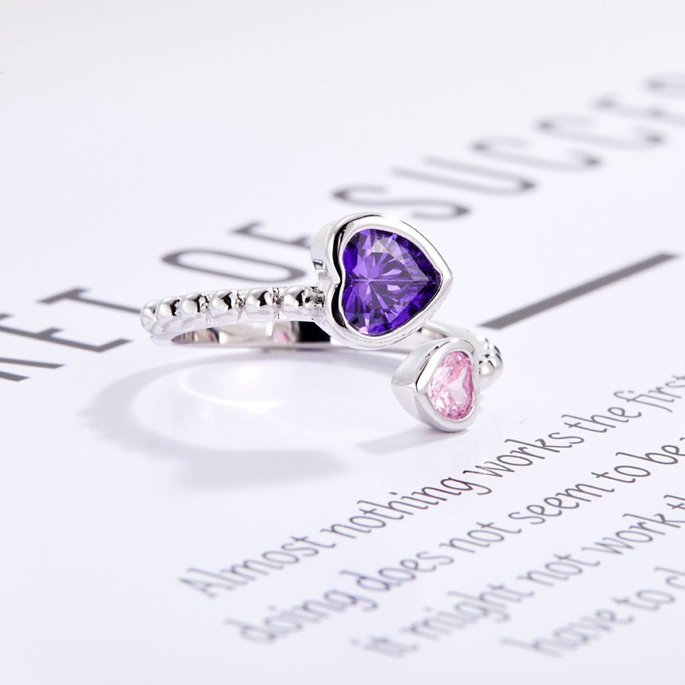 Custom Double Heart Birthstone Ring, Sterling Silver Ring, Love Memorial Ring, Family Jewelry, Birthday/Christmas Gift, Gift for Grandmom/Mom/Daughter