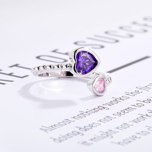 Custom Double Heart Birthstone Ring, Sterling Silver Ring, Love Memorial Ring, Family Jewelry, Birthday/Christmas Gift, Gift for Grandmom/Mom/Daughter