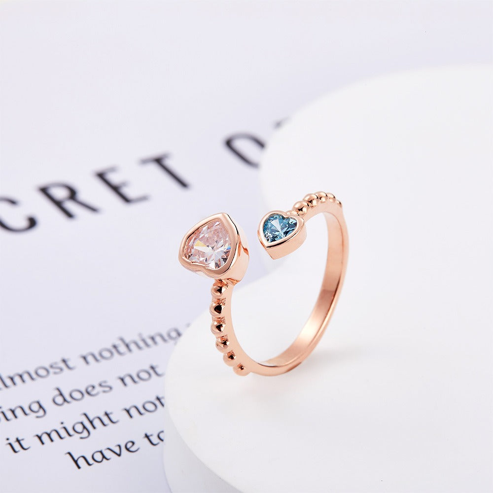 Custom Double Heart Birthstone Ring, Sterling Silver Ring, Love Memorial Ring, Family Jewelry, Birthday/Christmas Gift, Gift for Grandmom/Mom/Daughter