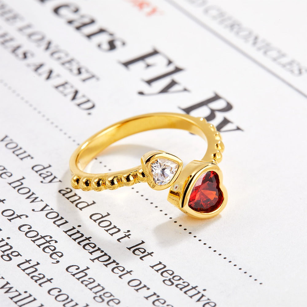 Custom Double Heart Birthstone Ring, Sterling Silver Ring, Love Memorial Ring, Family Jewelry, Birthday/Christmas Gift, Gift for Grandmom/Mom/Daughter