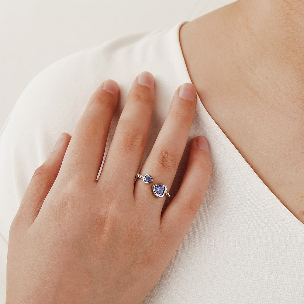 Custom Double Heart Birthstone Ring, Sterling Silver Ring, Love Memorial Ring, Family Jewelry, Birthday/Christmas Gift, Gift for Grandmom/Mom/Daughter