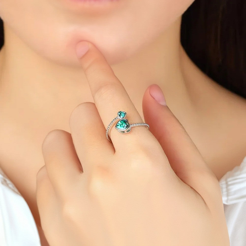 Custom Double Heart Birthstone Ring, Sterling Silver Ring, Love Memorial Ring, Family Jewelry, Birthday/Christmas Gift, Gift for Grandmom/Mom/Daughter