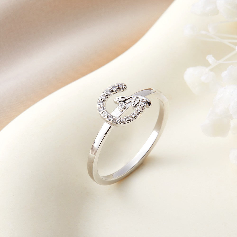 Custom Initial Moissanite Leafs Ring, Sterling Silver 925 Letter Promise Ring Bridal Ring, Valentine's Day/Anniversary/Wedding Gift for Her/Couple