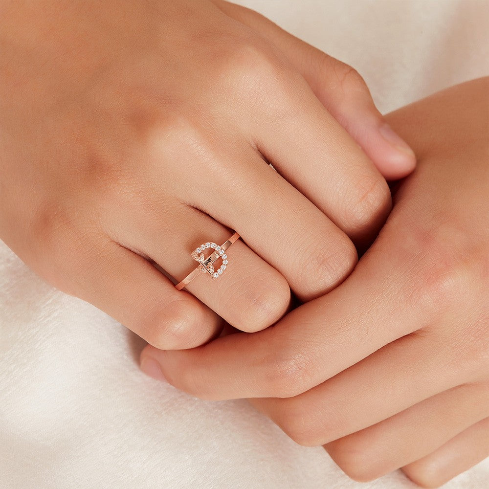 Custom Initial Moissanite Leafs Ring, Sterling Silver 925 Letter Promise Ring Bridal Ring, Valentine's Day/Anniversary/Wedding Gift for Her/Couple