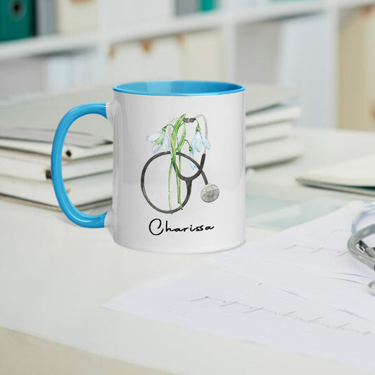 Personalized Stethoscope Birth Flower Nurse Mug, 11oz Ceramic Mug, Nurse Week/Appreciation/Graduation/Birthday Gift for Nurse/Doctor/Medical Staff