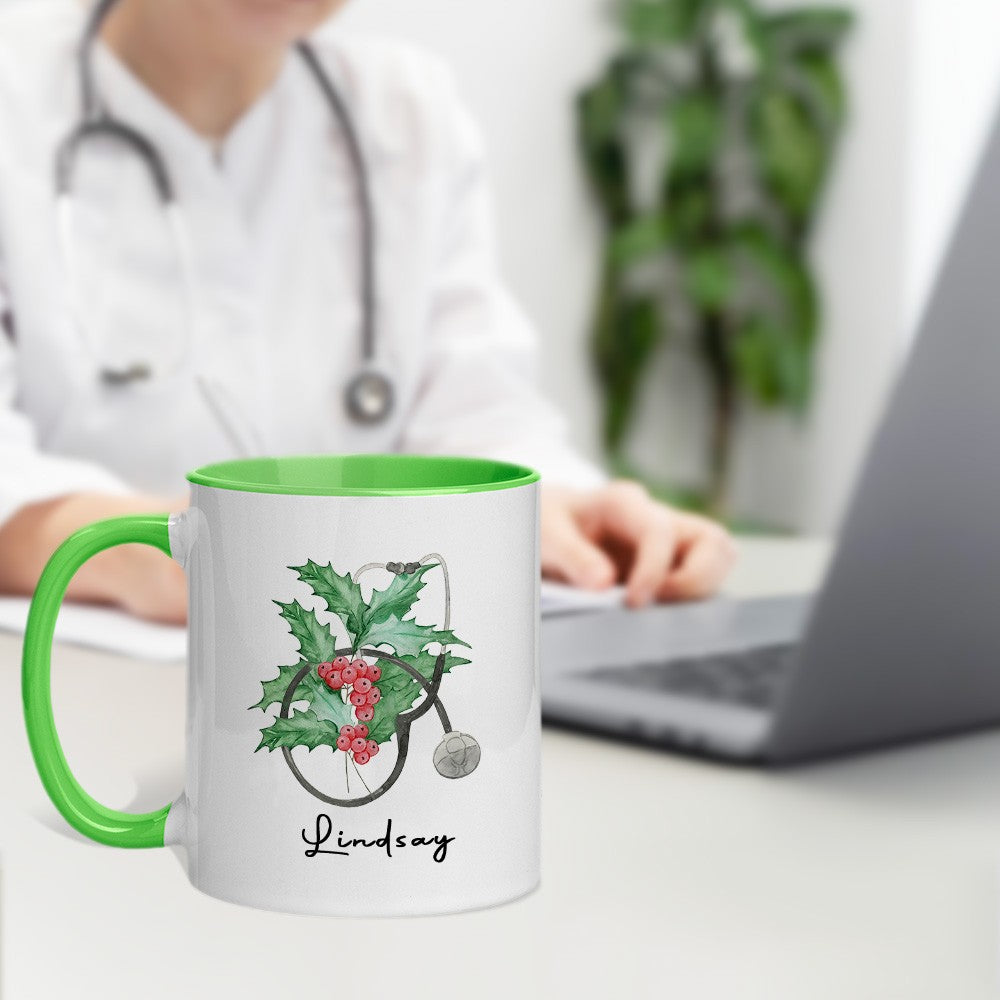 Personalized Stethoscope Birth Flower Nurse Mug, 11oz Ceramic Mug, Nurse Week/Appreciation/Graduation/Birthday Gift for Nurse/Doctor/Medical Staff