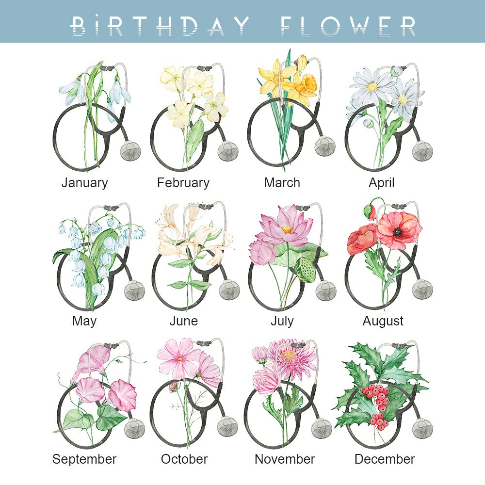 Personalized Stethoscope Birth Flower Nurse Mug, 11oz Ceramic Mug, Nurse Week/Appreciation/Graduation/Birthday Gift for Nurse/Doctor/Medical Staff