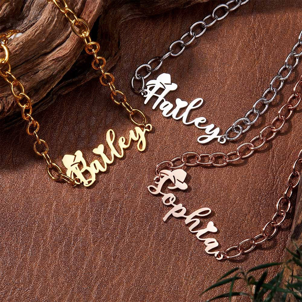 Custom Name Western Cowboy Hat Bracelet with Birthstone, Sterling Silver 925 Heart Jewelry, Birthday/Christmas/Anniversary Gift for Cowboy/Cowgirl