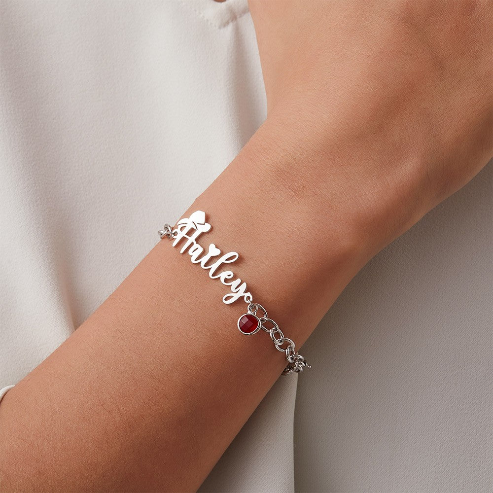 Custom Name Western Cowboy Hat Bracelet with Birthstone, Sterling Silver 925 Heart Jewelry, Birthday/Christmas/Anniversary Gift for Cowboy/Cowgirl