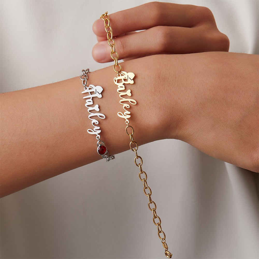 Custom Name Western Cowboy Hat Bracelet with Birthstone, Sterling Silver 925 Heart Jewelry, Birthday/Christmas/Anniversary Gift for Cowboy/Cowgirl