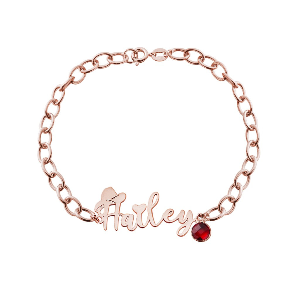 Custom Name Western Cowboy Hat Bracelet with Birthstone, Sterling Silver 925 Heart Jewelry, Birthday/Christmas/Anniversary Gift for Cowboy/Cowgirl