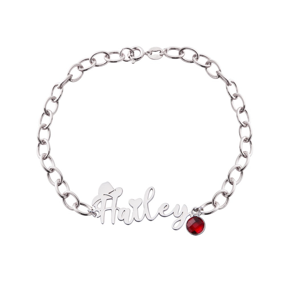 Custom Name Western Cowboy Hat Bracelet with Birthstone, Sterling Silver 925 Heart Jewelry, Birthday/Christmas/Anniversary Gift for Cowboy/Cowgirl