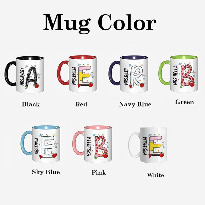 Personalized Name Teacher Mug, 11oz Ceramic Mug, Apple Pencil Notebook Design Teacher's Cup, Teacher's Day/Appreciation/Christmas Gift for Teachers