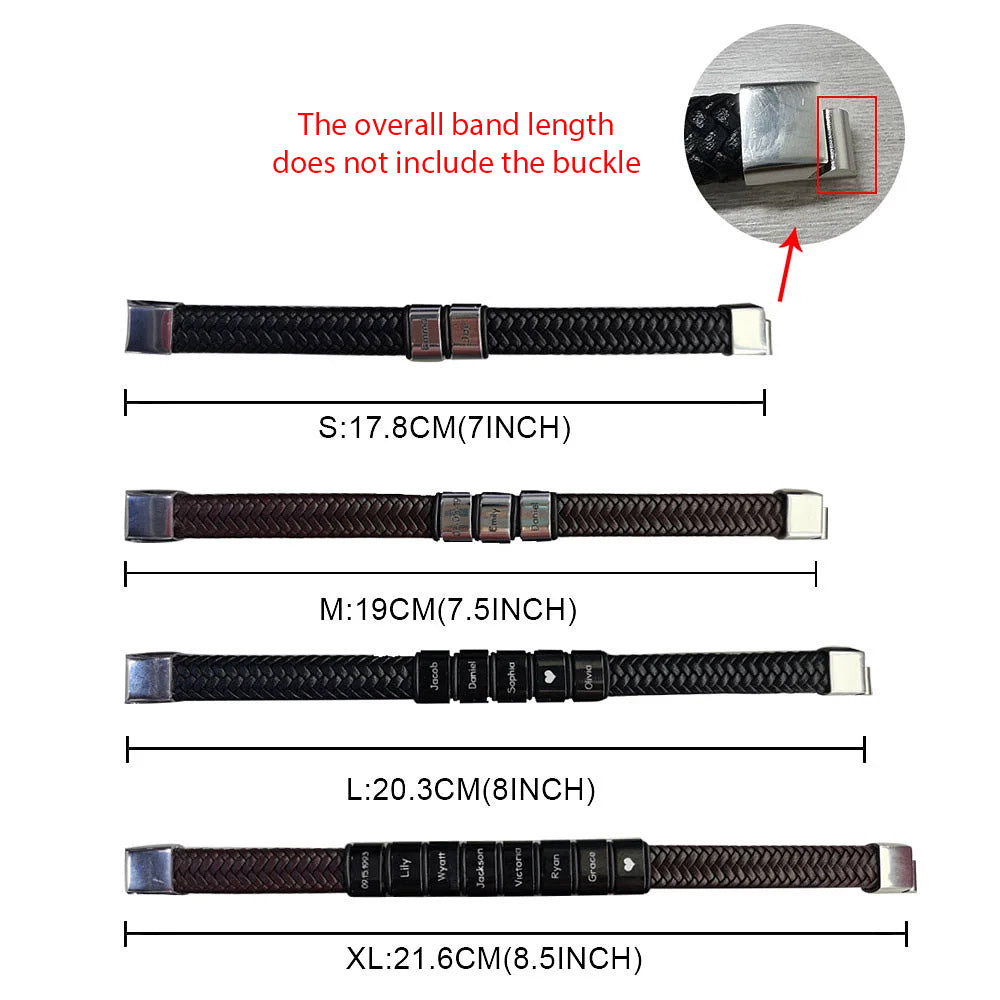 Customizable Weave Leather Bracelet with 1-8 Engraved Name Beads, Family Name Jewelry, Birthday Father's Day Gift for Men