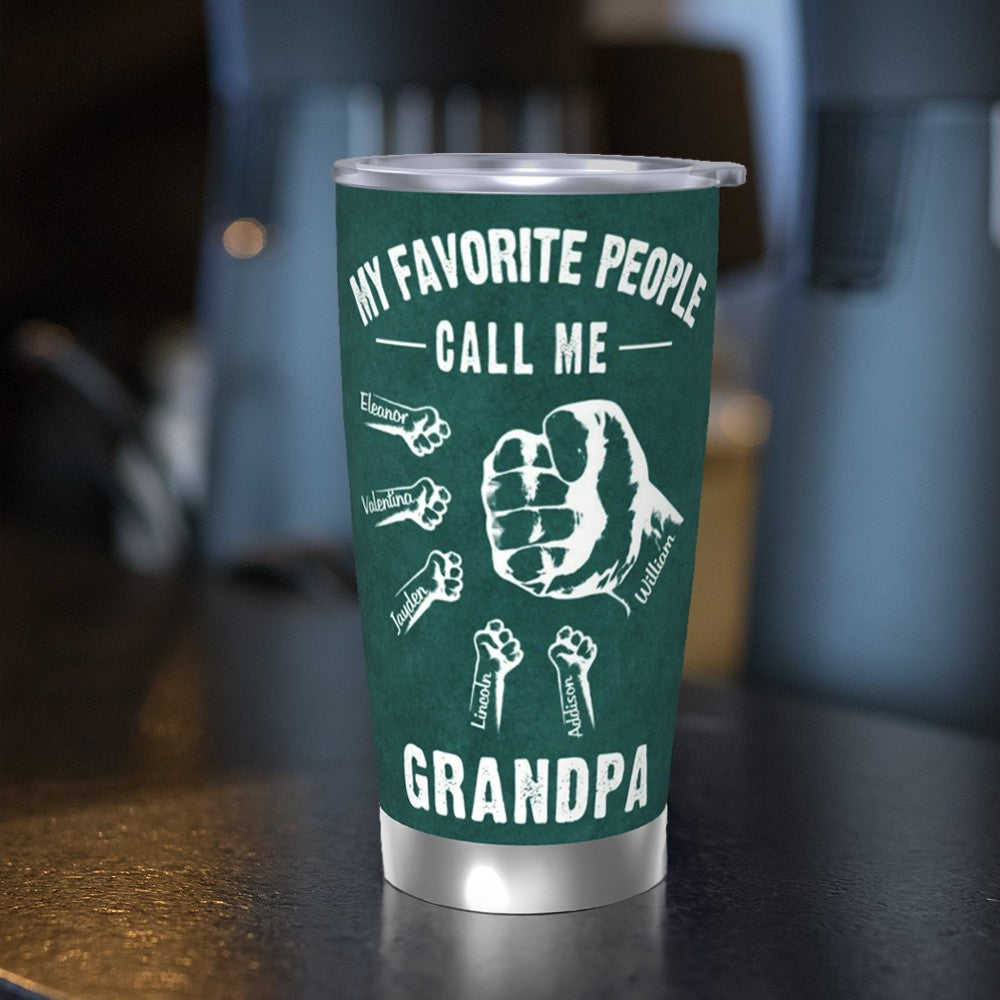 Personalized Fist Bump Tumbler with Kid Name, Custom 20oz Skinny Travel Tumbler, Travel Accessory, Father's Day/Birthday Gift for Dad/Grandpa/Him