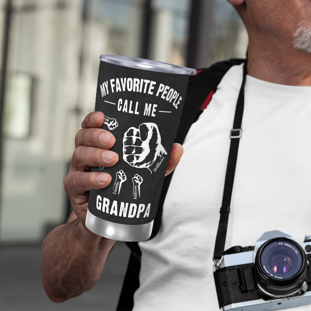 Personalized Fist Bump Tumbler with Kid Name, Custom 20oz Skinny Travel Tumbler, Travel Accessory, Father's Day/Birthday Gift for Dad/Grandpa/Him