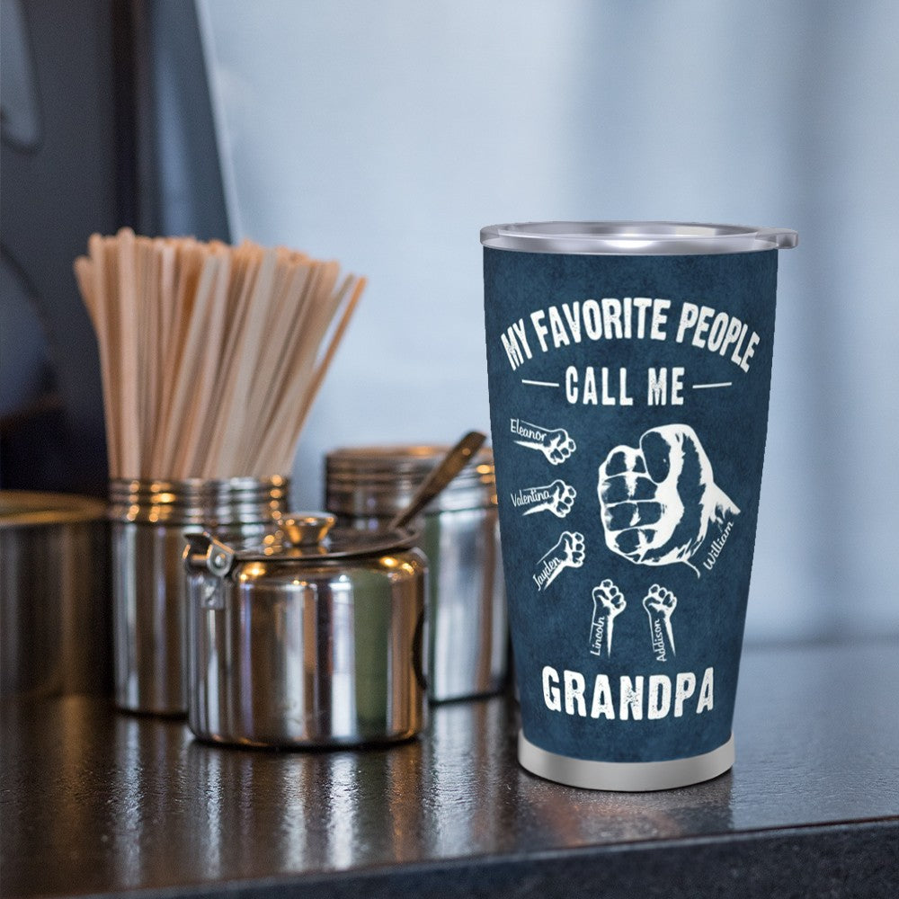 Personalized Fist Bump Tumbler with Kid Name, Custom 20oz Skinny Travel Tumbler, Travel Accessory, Father's Day/Birthday Gift for Dad/Grandpa/Him