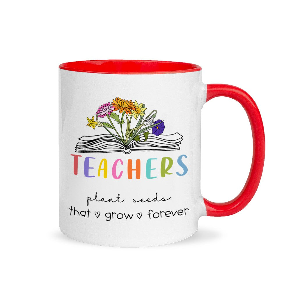 Personalized Birth Flower Book Teacher Mug, Custom 11oz Ceramic Bouquet Mug, Teachers Plant Seeds Coffee Mug, Teacher Appreciation Gift for Teacher