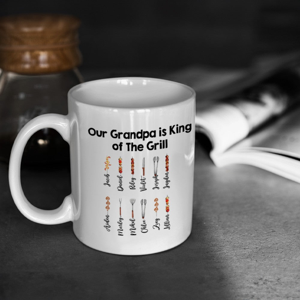 Personalized Dad's BBQ Mug with Kids' Names, Family Barbecue Design 11oz Ceramic Mug, Home Decoration, Birthday/Father's Day Gift for Dad/Grandpa/Him