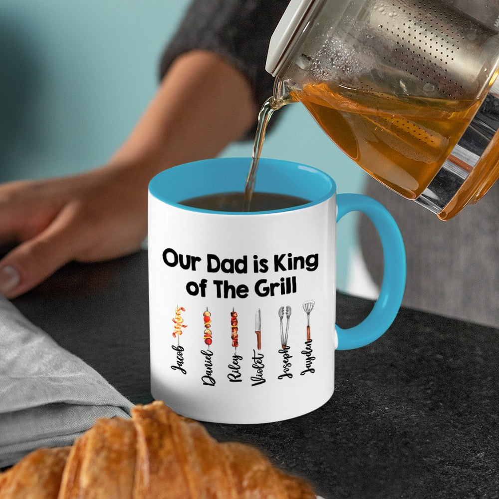 Personalized Dad's BBQ Mug with Kids' Names, Family Barbecue Design 11oz Ceramic Mug, Home Decoration, Birthday/Father's Day Gift for Dad/Grandpa/Him