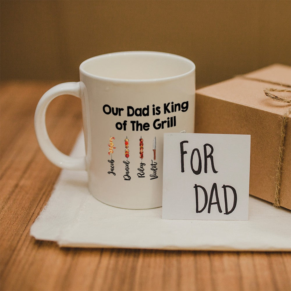 Personalized Dad's BBQ Mug with Kids' Names, Family Barbecue Design 11oz Ceramic Mug, Home Decoration, Birthday/Father's Day Gift for Dad/Grandpa/Him