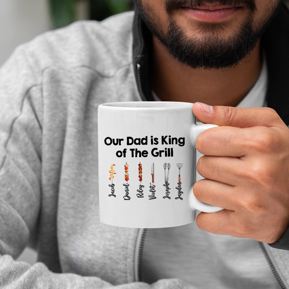 Personalized Dad's BBQ Mug with Kids' Names, Family Barbecue Design 11oz Ceramic Mug, Home Decoration, Birthday/Father's Day Gift for Dad/Grandpa/Him