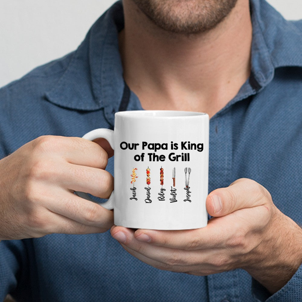 Personalized Dad's BBQ Mug with Kids' Names, Family Barbecue Design 11oz Ceramic Mug, Home Decoration, Birthday/Father's Day Gift for Dad/Grandpa/Him