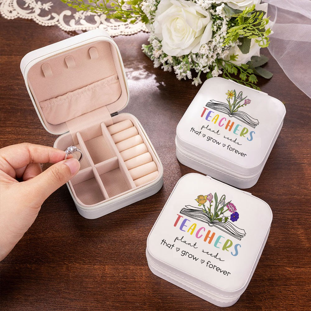 Custom Book Birth Flower Teacher's Jewelry Box, Teachers Plant Seeds That Grow Forever Jewelry Case, Teacher's Day/Appreciation Gift for Teachers