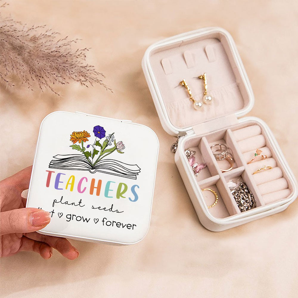 Custom Book Birth Flower Teacher's Jewelry Box, Teachers Plant Seeds That Grow Forever Jewelry Case, Teacher's Day/Appreciation Gift for Teachers