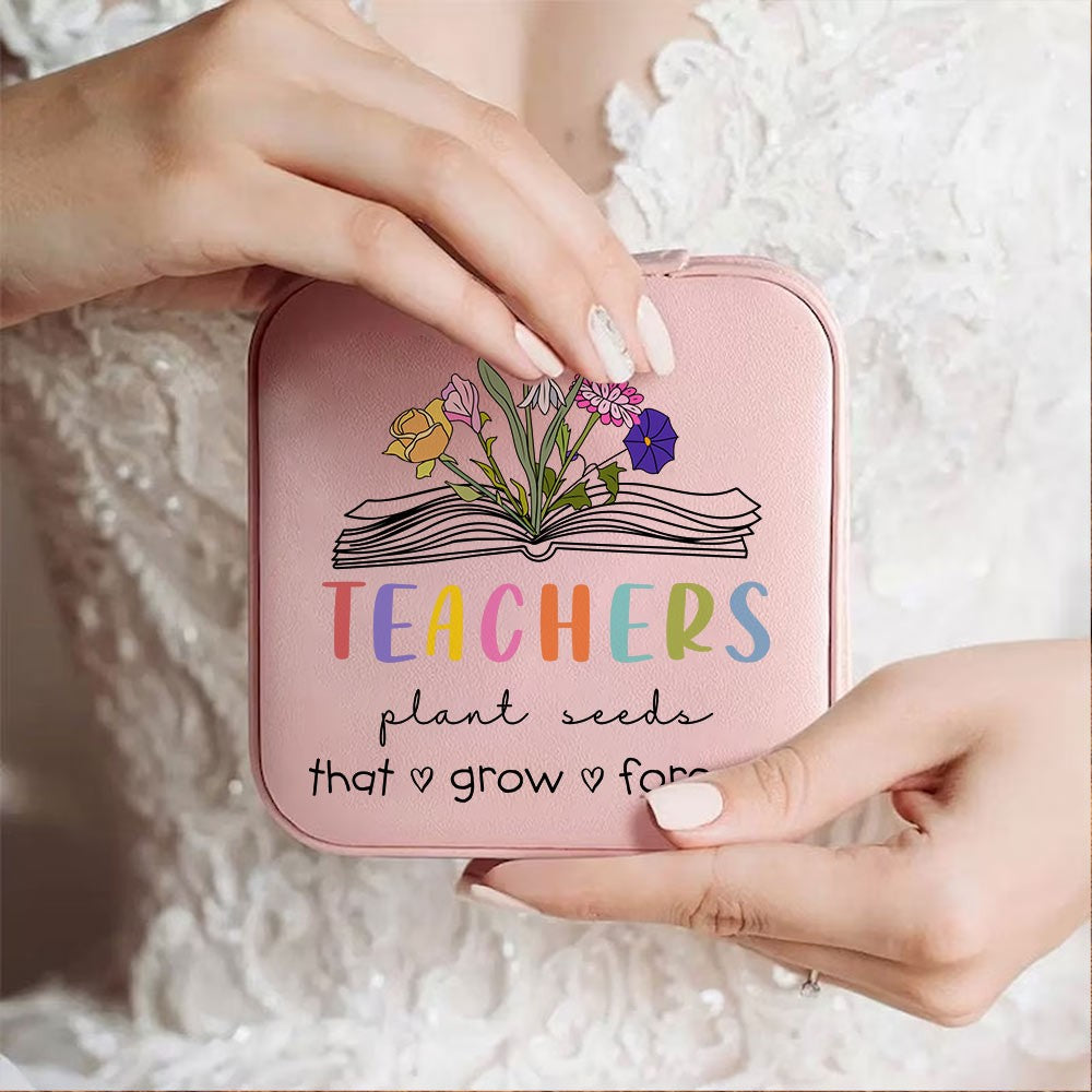 Custom Book Birth Flower Teacher's Jewelry Box, Teachers Plant Seeds That Grow Forever Jewelry Case, Teacher's Day/Appreciation Gift for Teachers