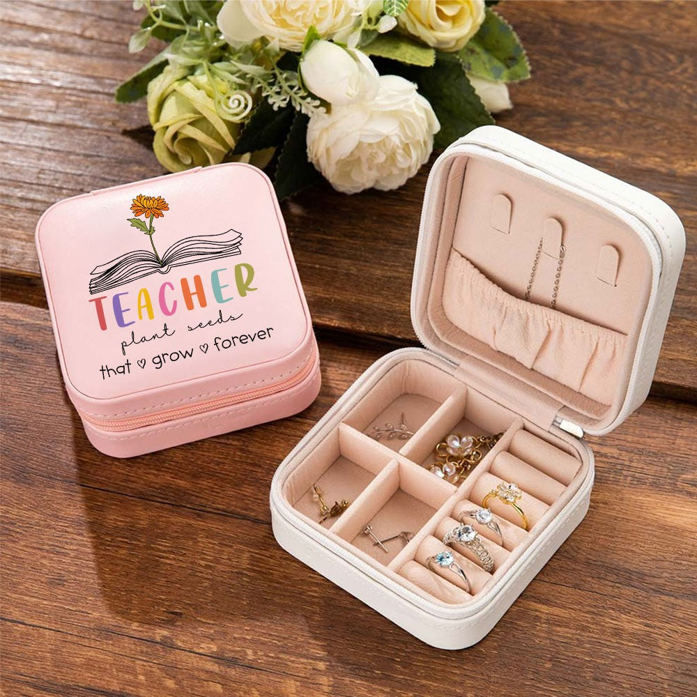Custom Book Birth Flower Teacher's Jewelry Box, Teachers Plant Seeds That Grow Forever Jewelry Case, Teacher's Day/Appreciation Gift for Teachers