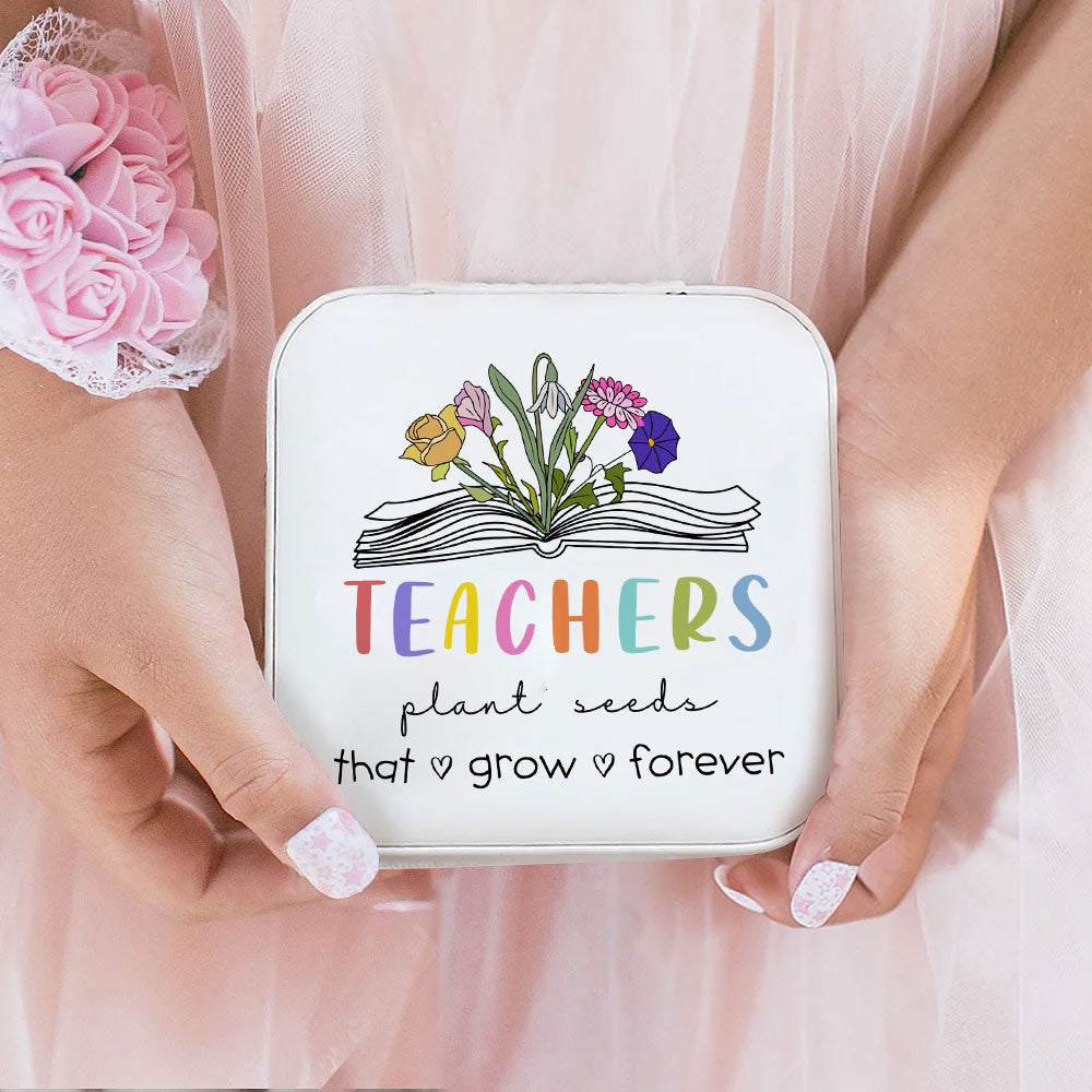 Custom Book Birth Flower Teacher's Jewelry Box, Teachers Plant Seeds That Grow Forever Jewelry Case, Teacher's Day/Appreciation Gift for Teachers