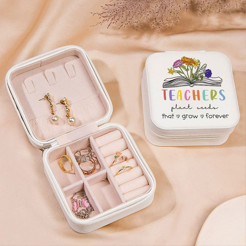 Custom Book Birth Flower Teacher's Jewelry Box, Teachers Plant Seeds That Grow Forever Jewelry Case, Teacher's Day/Appreciation Gift for Teachers