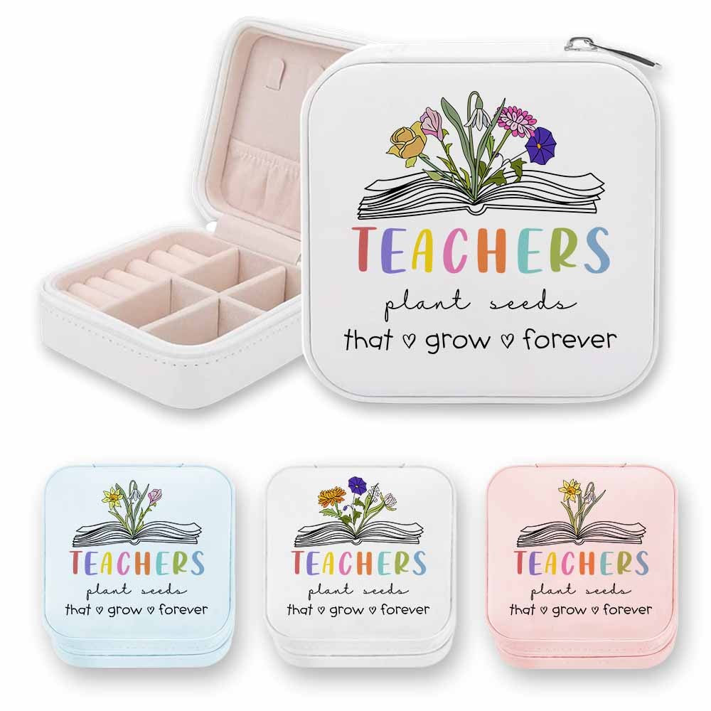 Custom Book Birth Flower Teacher's Jewelry Box, Teachers Plant Seeds That Grow Forever Jewelry Case, Teacher's Day/Appreciation Gift for Teachers